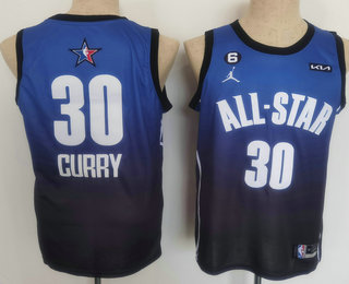 Men%27s Golden State Warriors 30 Stephen Curry Navy Blue 2022 All Star 6 Patch Icon Sponsor Swingman Jersey